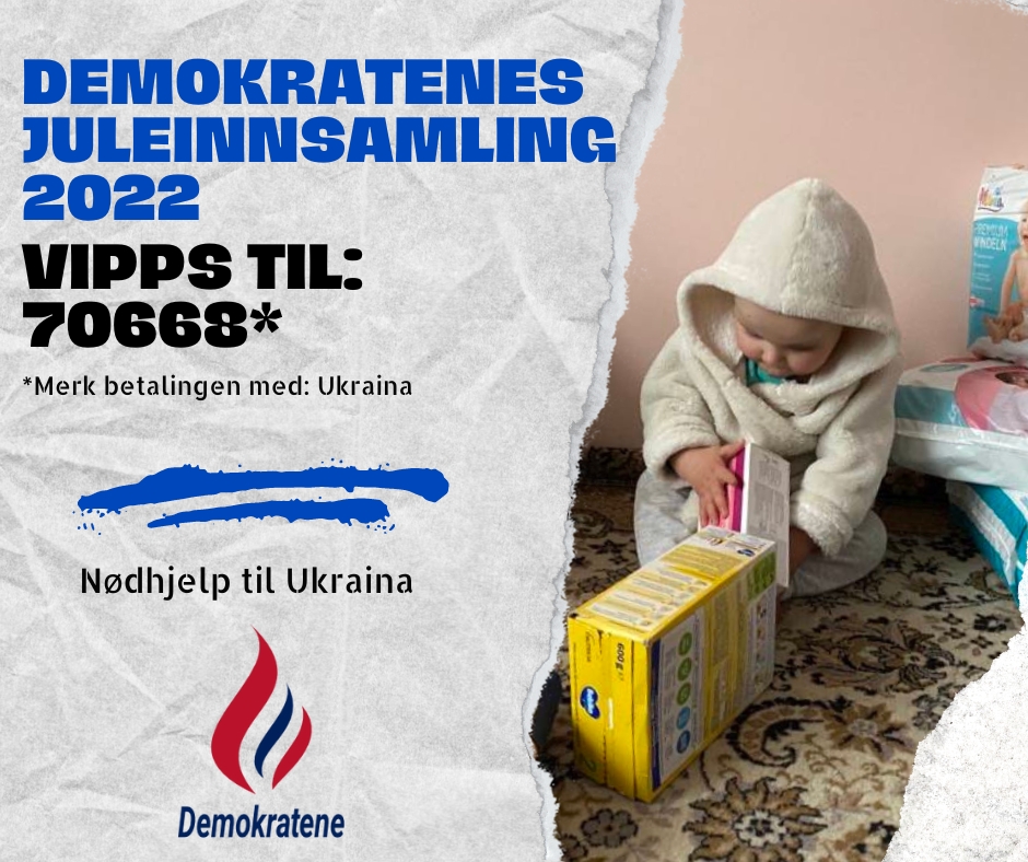 Demokratenes juleinnsamling 2022 - Innsamlingen går til sivilbefolkningen i Ukraina. Demokratenes Juleinnsamling 2022