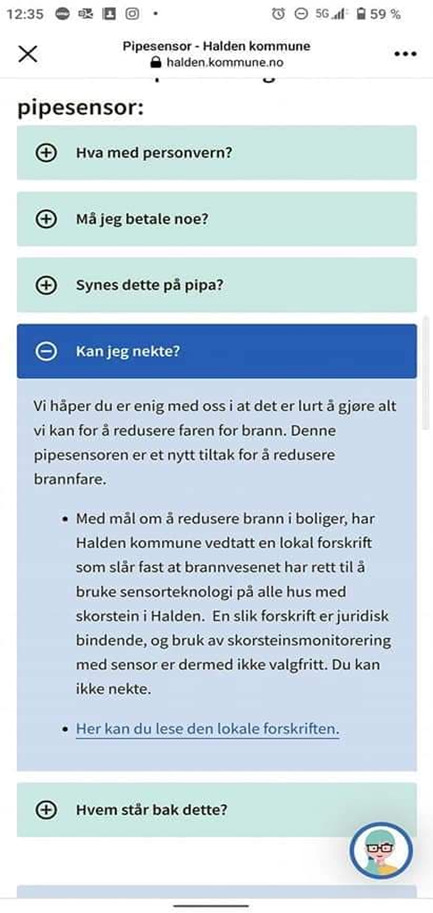 Mer om pipesensortvang i Halden kommune - Halden kommune påtvinger innbyggerne et produkt som de ikke har lovhjemmel for. Mer om pipesensortvang i Halden kommune