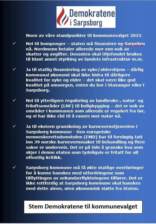 Listetopp Rune i Sarpsborg er enig med Norgesdemokratenes program om det aller meste - Det er ikke mye 1968-modellen Rune Andreassen fra Sarpsborg er uenig med i Norgesdemokratenes program. Faktisk sliter han med å finne en enste ting. Som mange av Norgesdemokratenes tillitsvalgte har også Rune bakgrunn fra FrP. Skal vi i Norgesdemokratene gi en stor takk til Sylvi Listhaug fordi hun ikke lenger ville ha nasjonalkonservative i partiet sitt? Listetopp Rune i Sarpsborg er enig med Norgesdemokratenes program om det aller meste